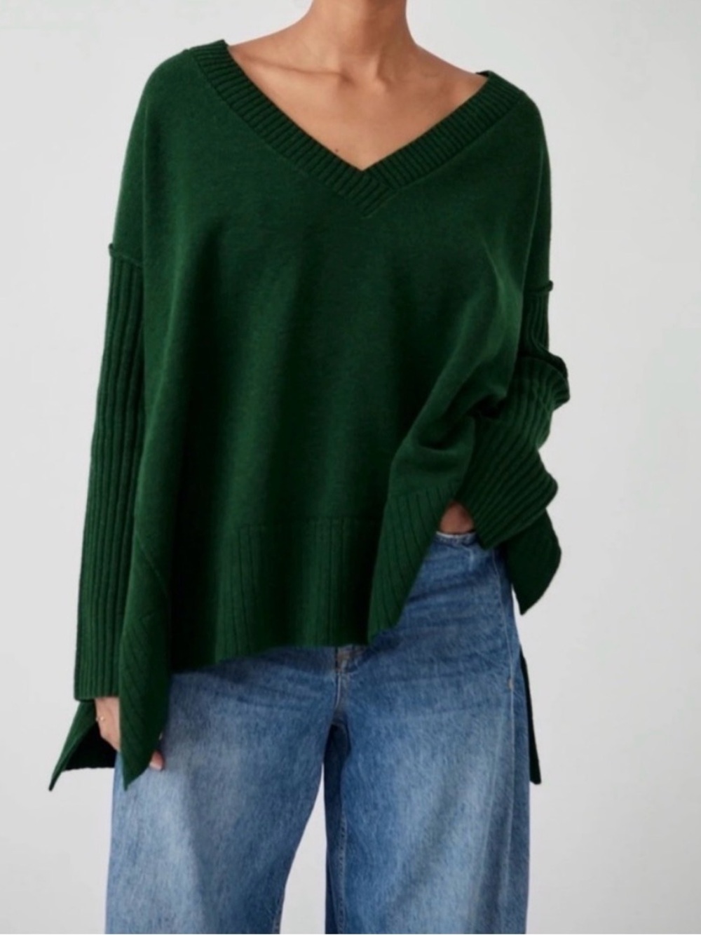 NWT Free People Orion A-Line Long Sleeve Tunic Sweater, $148, Green Forest